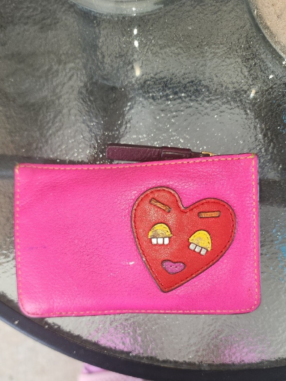 Tory Burch Red Multi Colorblock Leather Card Holder with Heart Charm - Picture 2 of 6